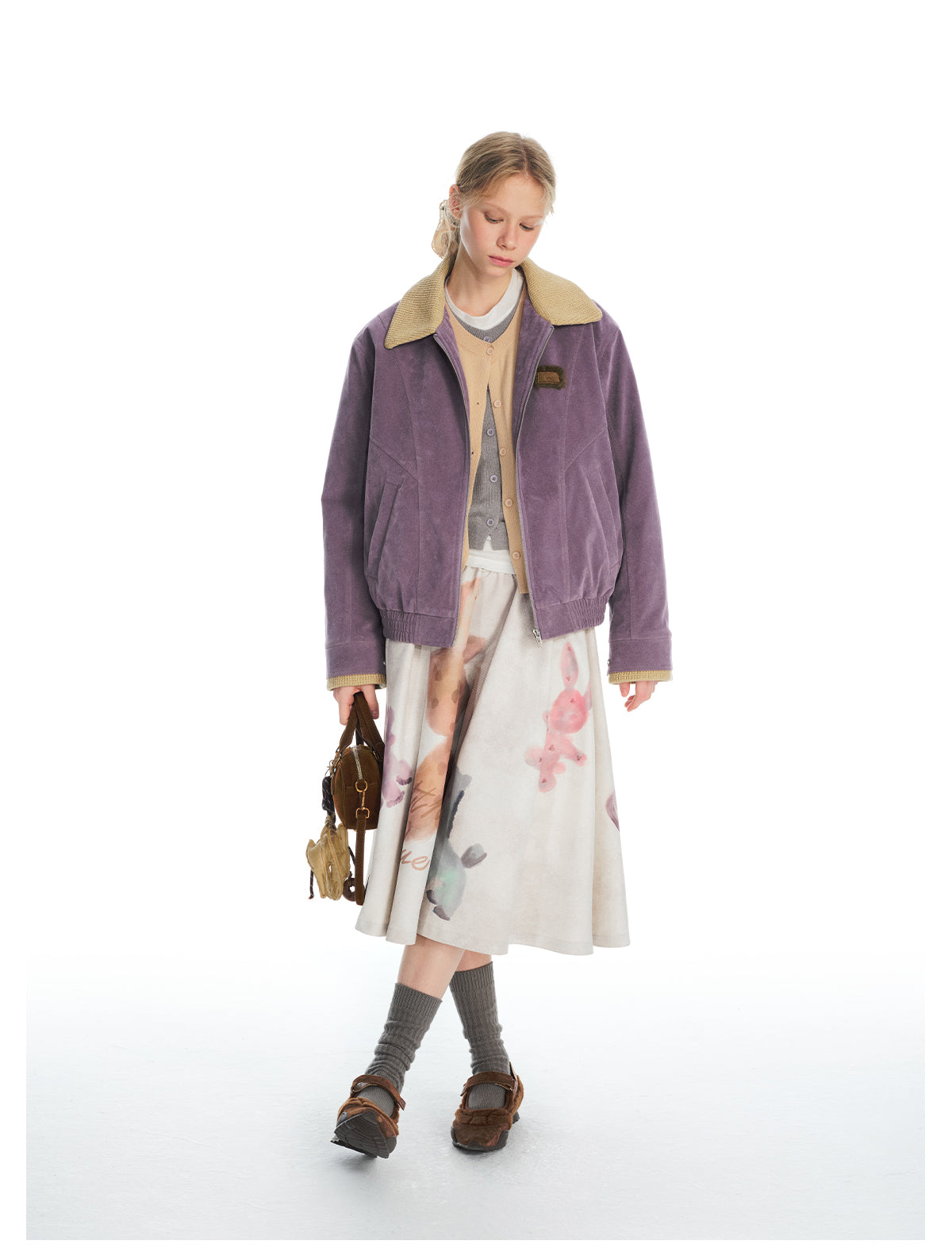 Vintage Knit Suede Panel Cotton Jacket(NAL019OT)