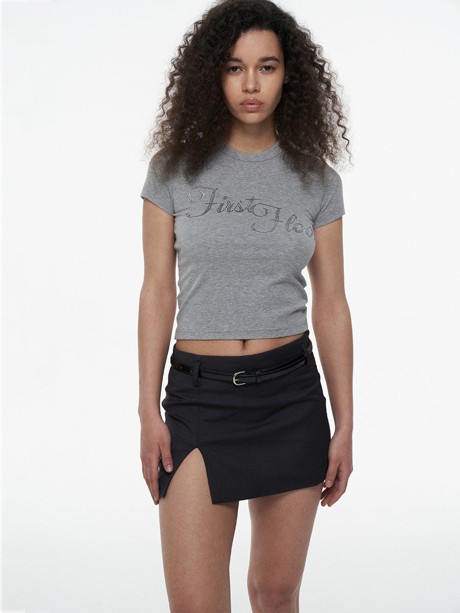 Fitted Rhinestone Cropped Tee (NAL073CT)