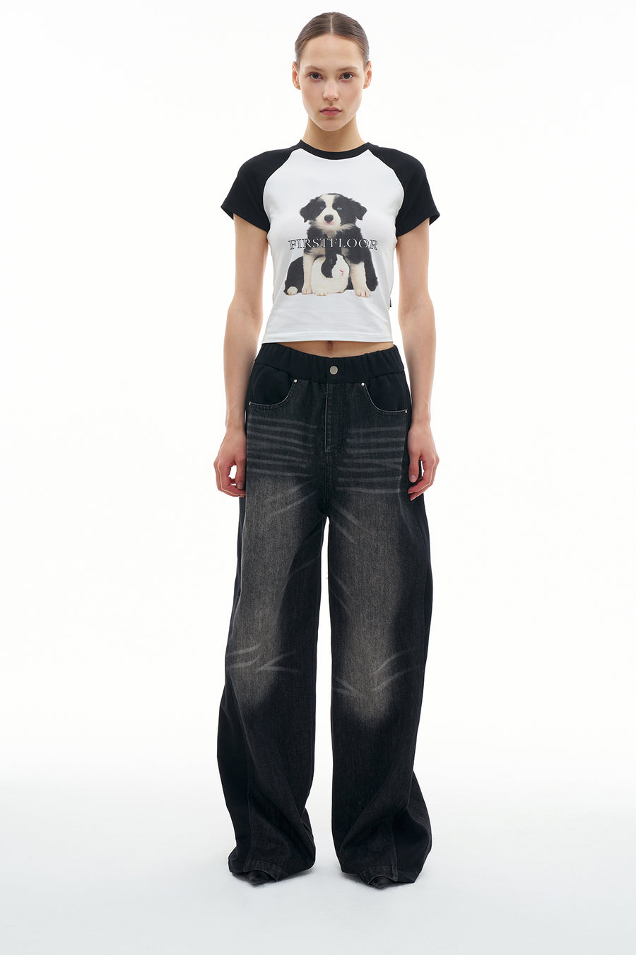 Dog Graphic Cropped Tee (NAL090CT)
