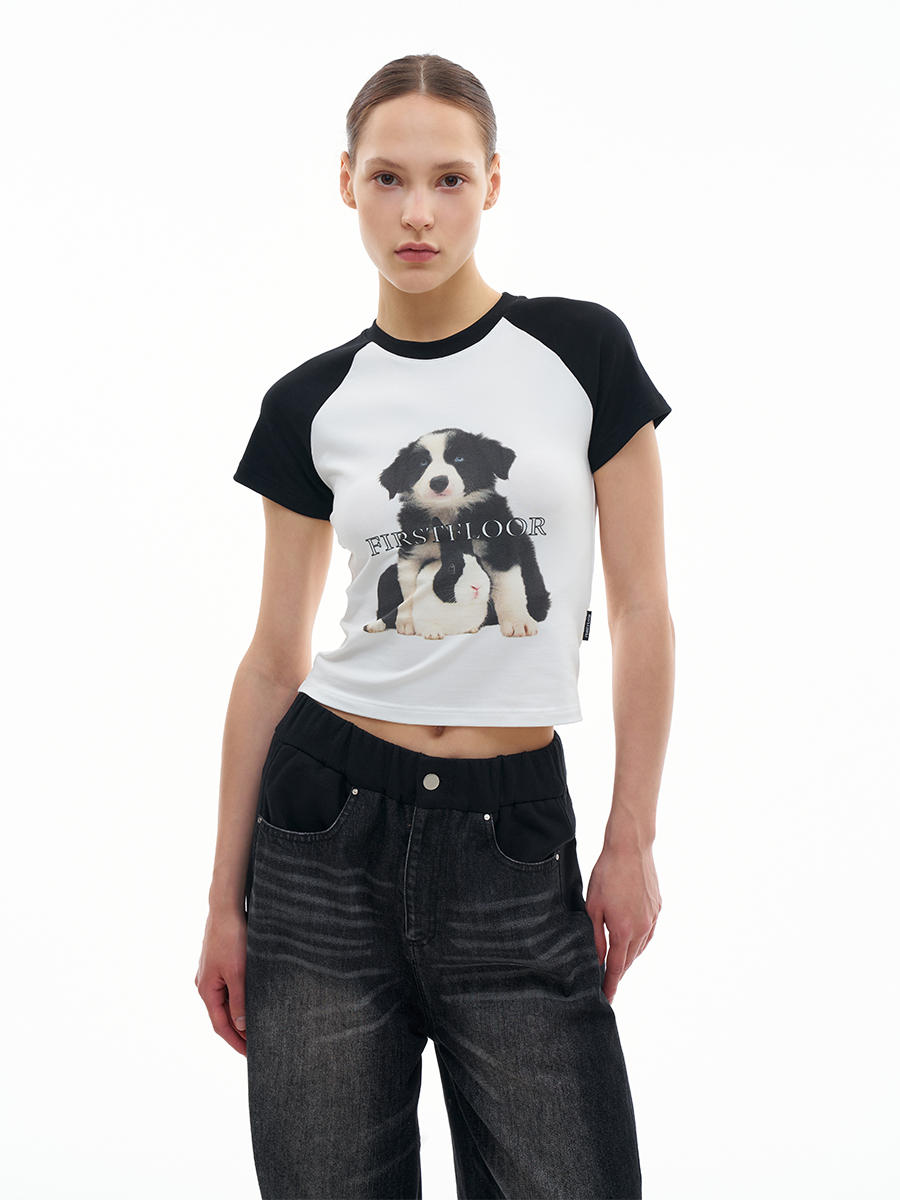 Dog Graphic Cropped Tee (NAL090CT)